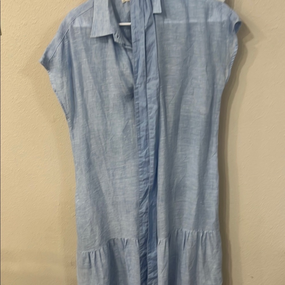 ANN MASHBURN Blue Sleeveless Midi Dress with Dress Shirt Collar